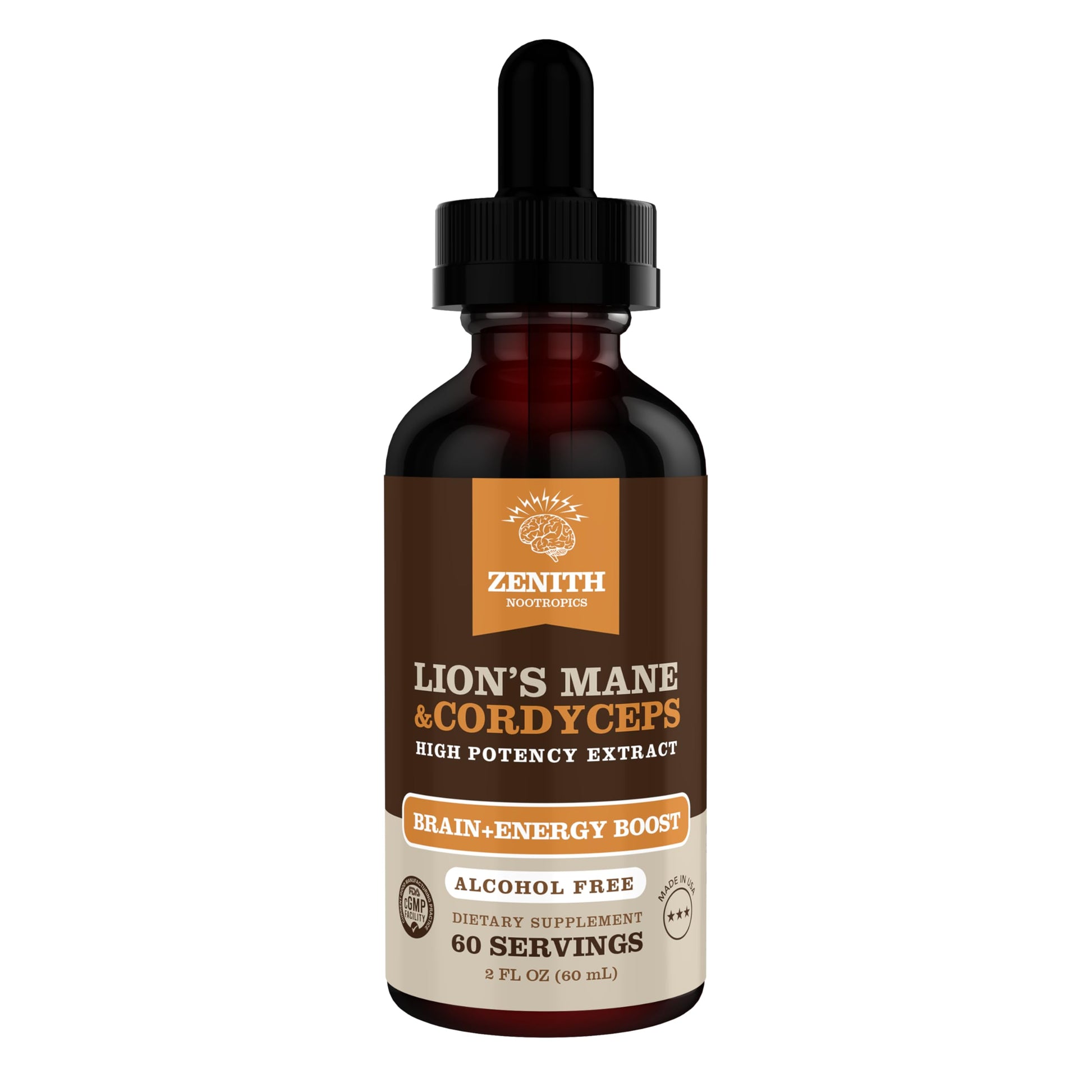 Zenith Nootropics Lion’s Mane & Cordyceps Supplement – Brain & Energy Support – Focus, Memory, Clarity, Immunity – Vegan, Alcohol-Free Tincture – Up-to 2-Month Supply, 2 fl oz Zenith Nootropics uk supplements
