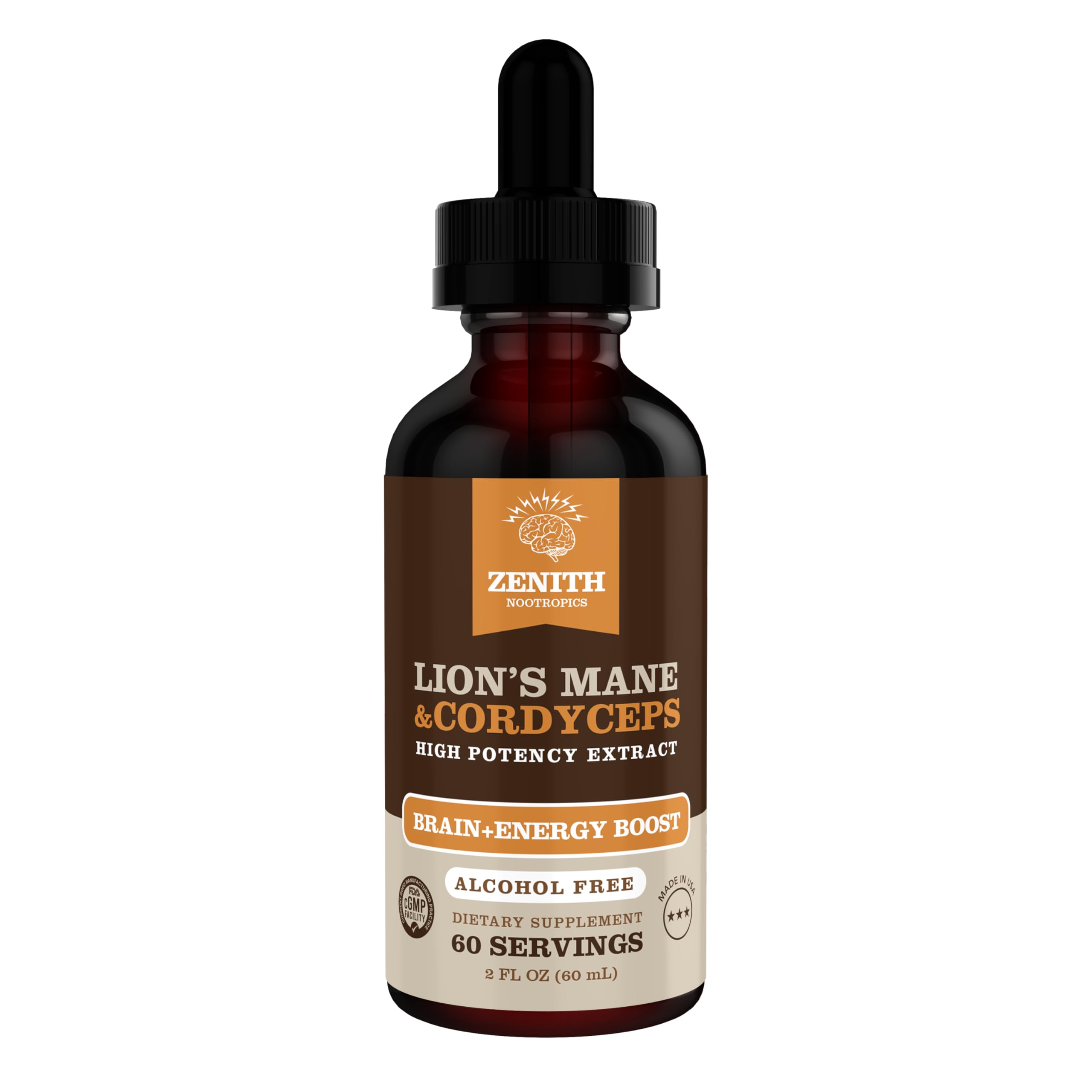 Zenith Nootropics Lion’s Mane & Cordyceps Supplement – Brain & Energy Support – Focus, Memory, Clarity, Immunity – Vegan, Alcohol-Free Tincture – Up-to 2-Month Supply, 2 fl oz Zenith Nootropics uk supplements