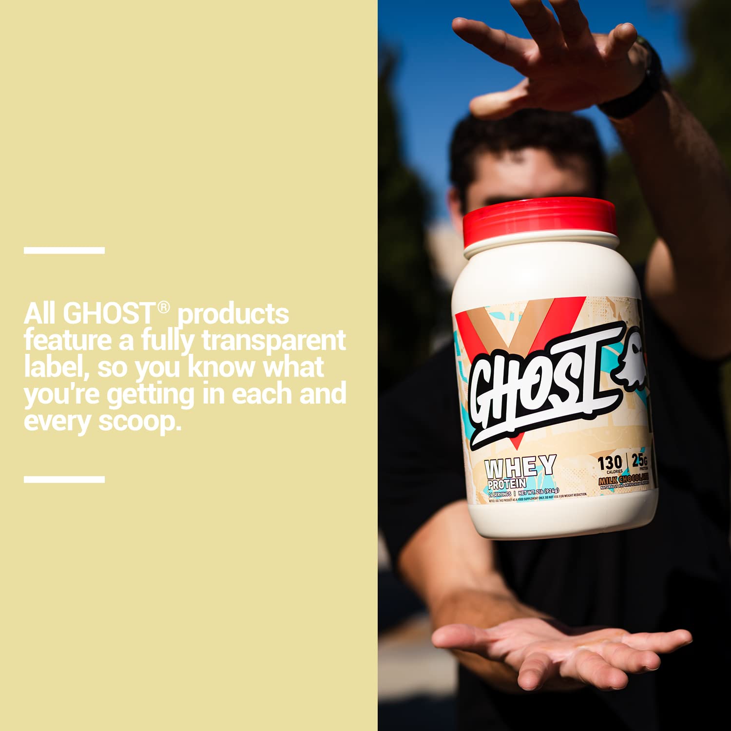 GHOST Whey Protein Powder, Milk Chocolate - 2LB Tub, 25G of Protein - Flavored Isolate GHOST uk supplements