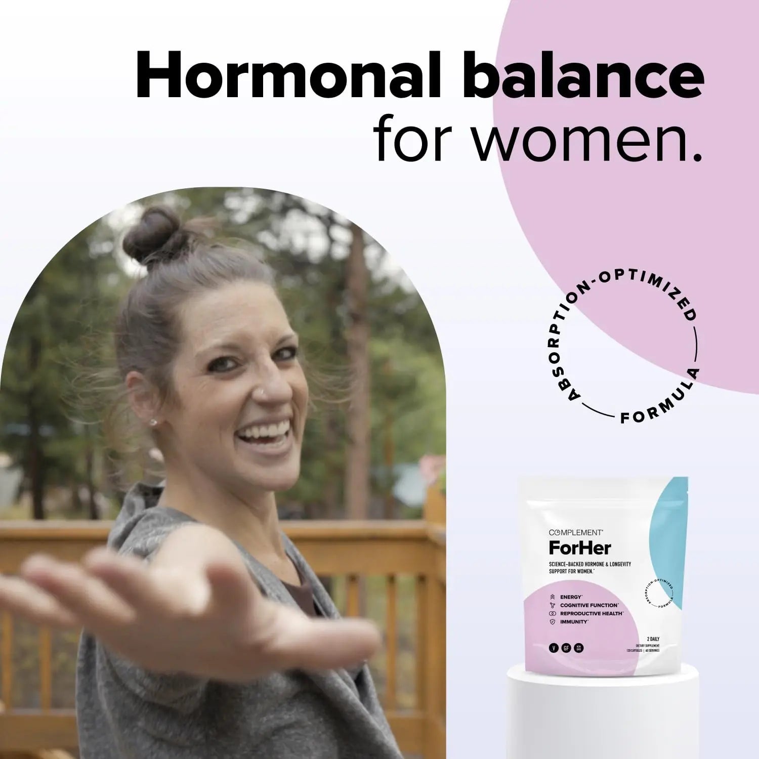 Complement ForHer Multivitamin - Hormone Balance for Women (60 Servings) Inositol Supplement, Longevity Support- B9, Iron - 120 Capsules Complement uk supplements