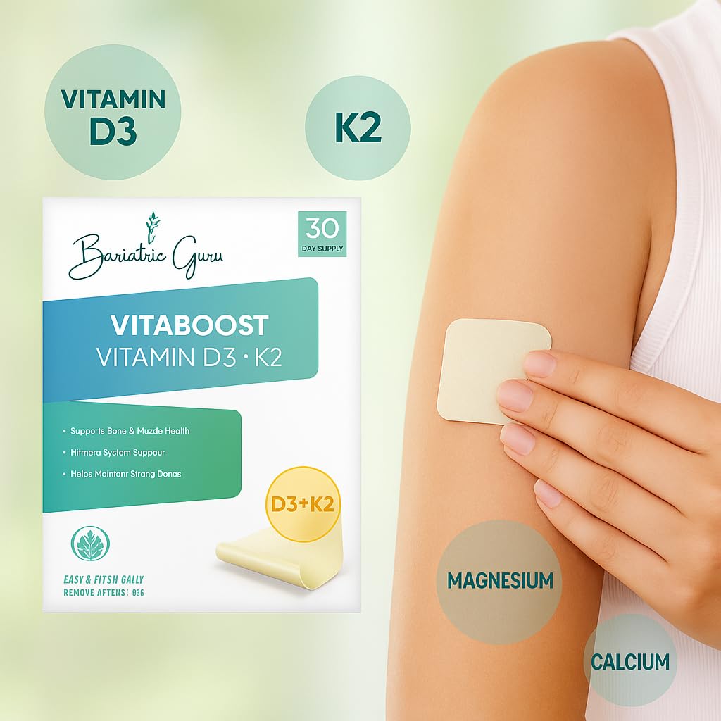 Bariatric Guru VitaBoost Supplement Patch — Vitamin D3, K2, Magnesium & Calcium Citrate Transdermal Topical Patch for Bone, Muscle & Immune Support — 30 Patches Bariatric Guru uk supplements