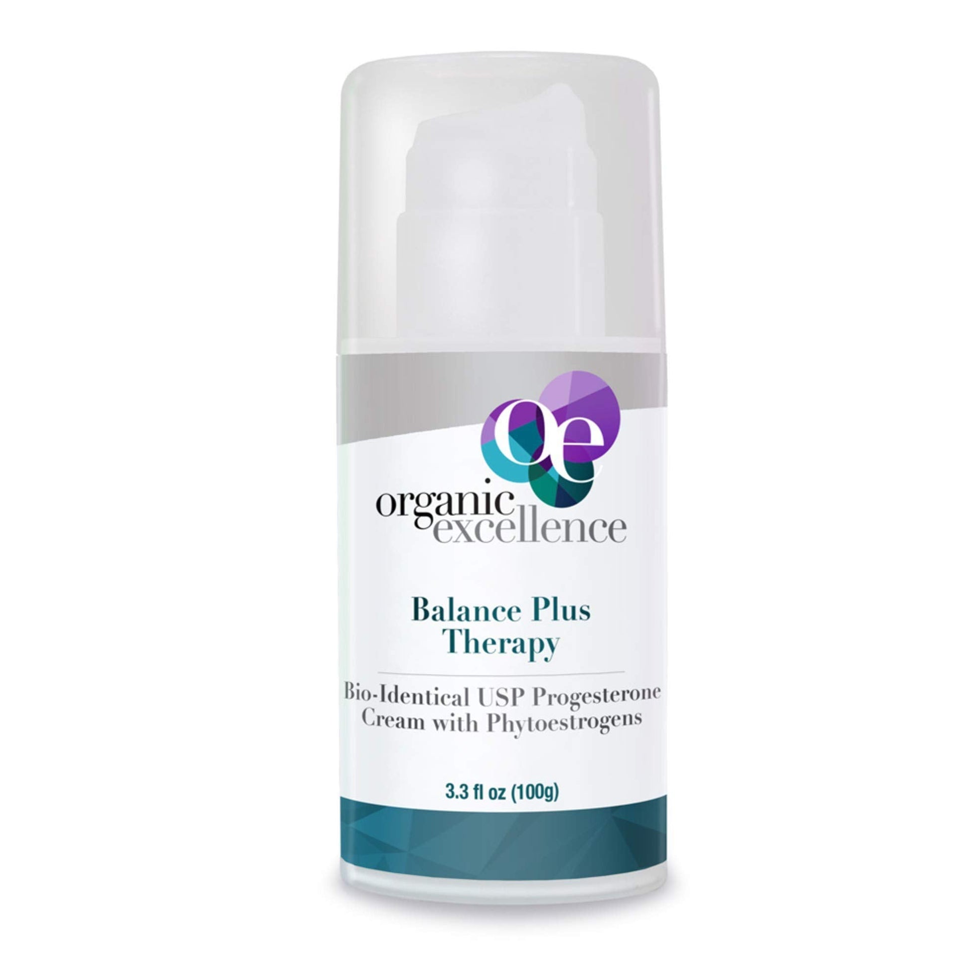 Organic Excellence Balance Plus Therapy - USP Bioidentical Organic Progesterone Cream for Women - with Phytoestrogens - for Menopause Relief and Natural Hormone Balance, 3.3 fl oz (100g) Organic Excellence uk supplements