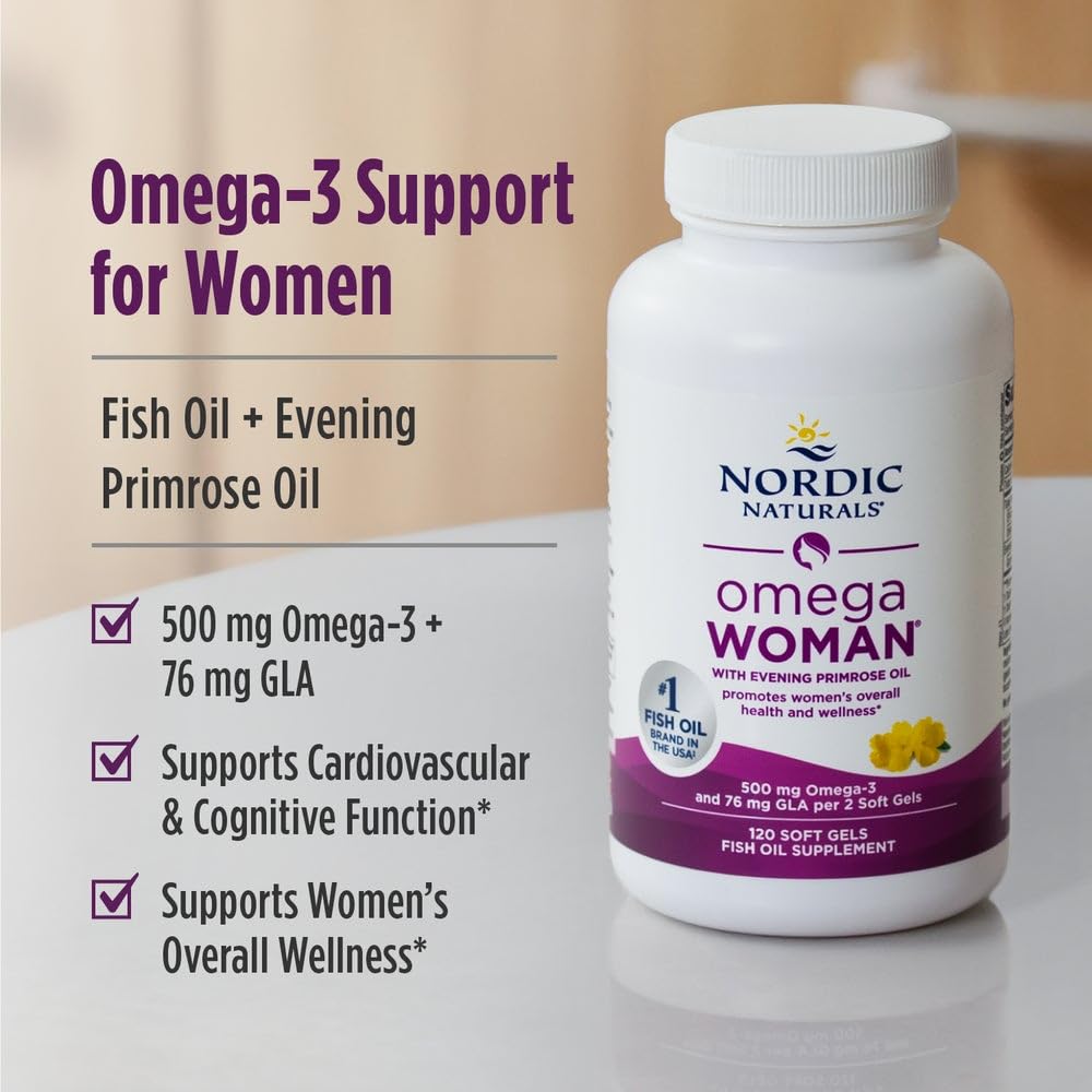 Nordic Naturals Omega Woman, Lemon - 120 Soft Gels - 500 mg Omega-3 + 800 mg Evening Primrose Oil - Healthy Skin & Optimal Wellness - Non-GMO - 60 Servings Nordic Naturals uk supplements