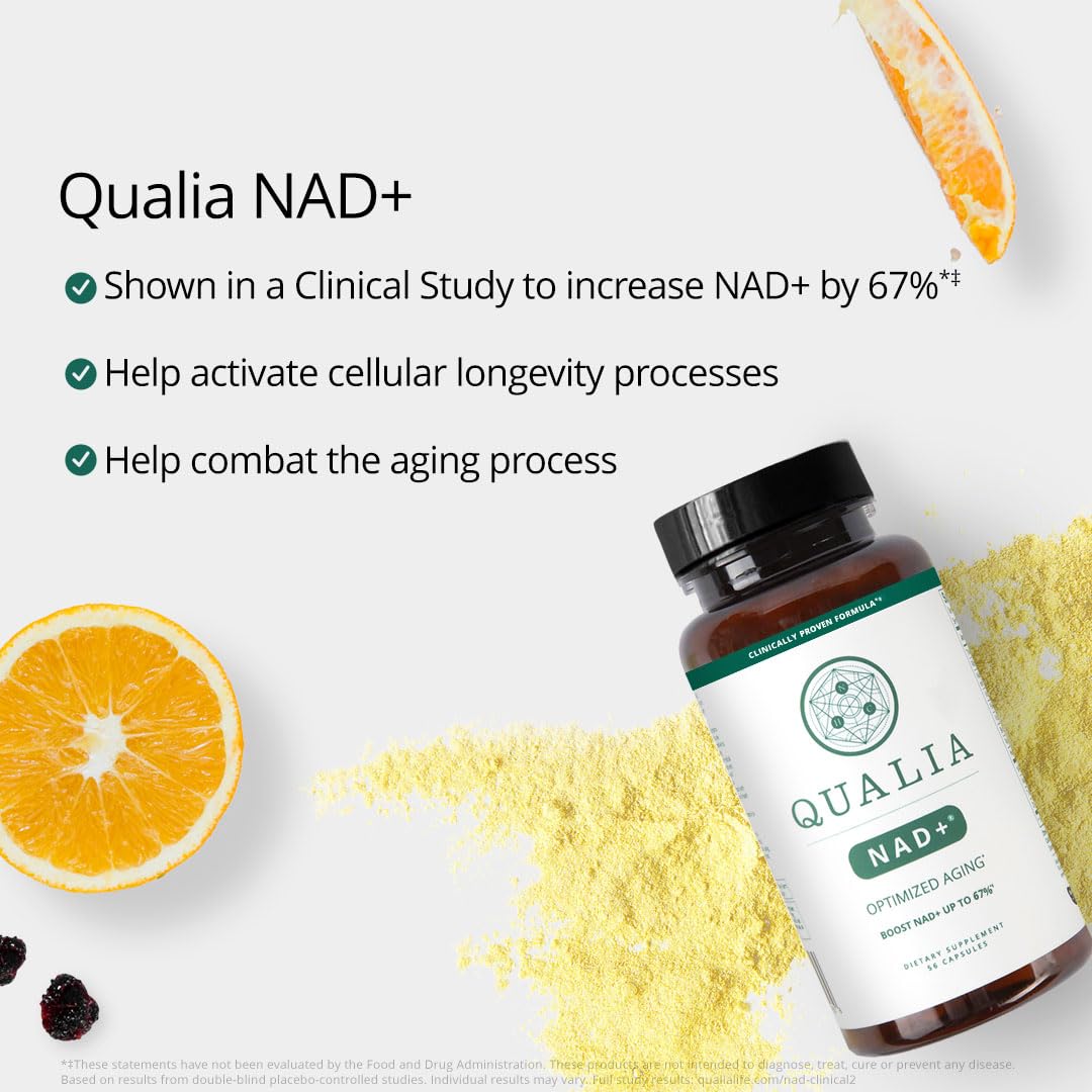 Qualia NAD Supplement — Clinically Proven to Boost NAD+ up to 67%. Optimized Aging, Energy, Focus. Elite NAD+ Booster Ingredients Nicotinamide Riboside (NIAGEN), Niacin, Niacinamide (1 Month Supply) QUALIA LIFE SCIENCES uk supplements