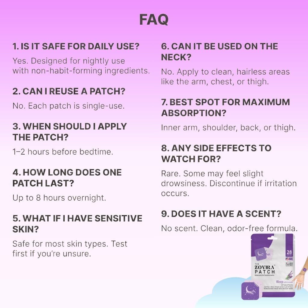 Zovira Sleep Patches for Adults, Melatonin Free with Lavender & Magnesium | Time-Release Transdermal, Aromatherapy Sleep Aid | Non-Habit Forming, Hypoallergenic, All-Night Restorative Sleep | 28 Count ZOVIRA uk supplements