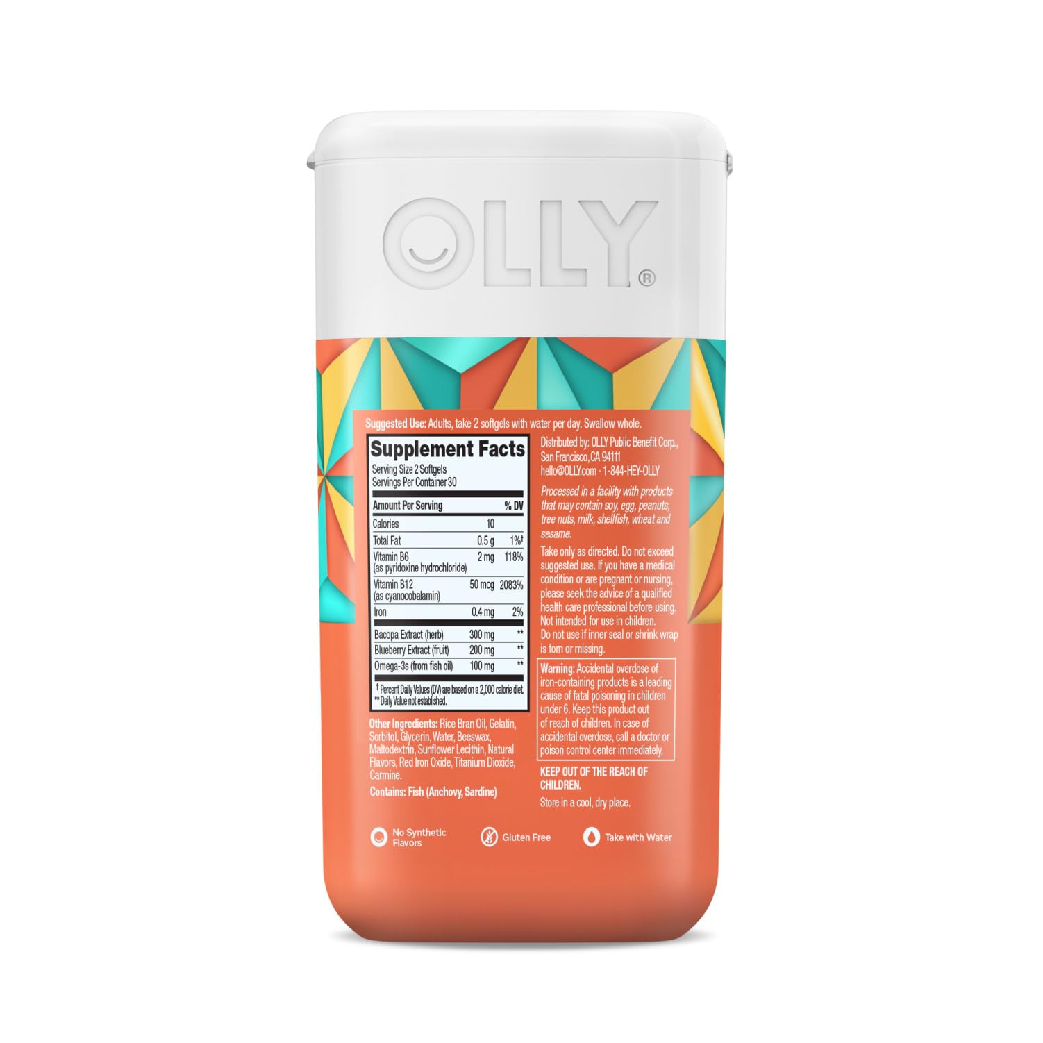 OLLY Ultra Strength Brain Softgels, Nootropic, Supports Healthy Brain Function, Memory, Focus and Concentration, Omega-3s, Vitamins B6 and B12, 30 Day Supply - 60 Count OLLY uk supplements