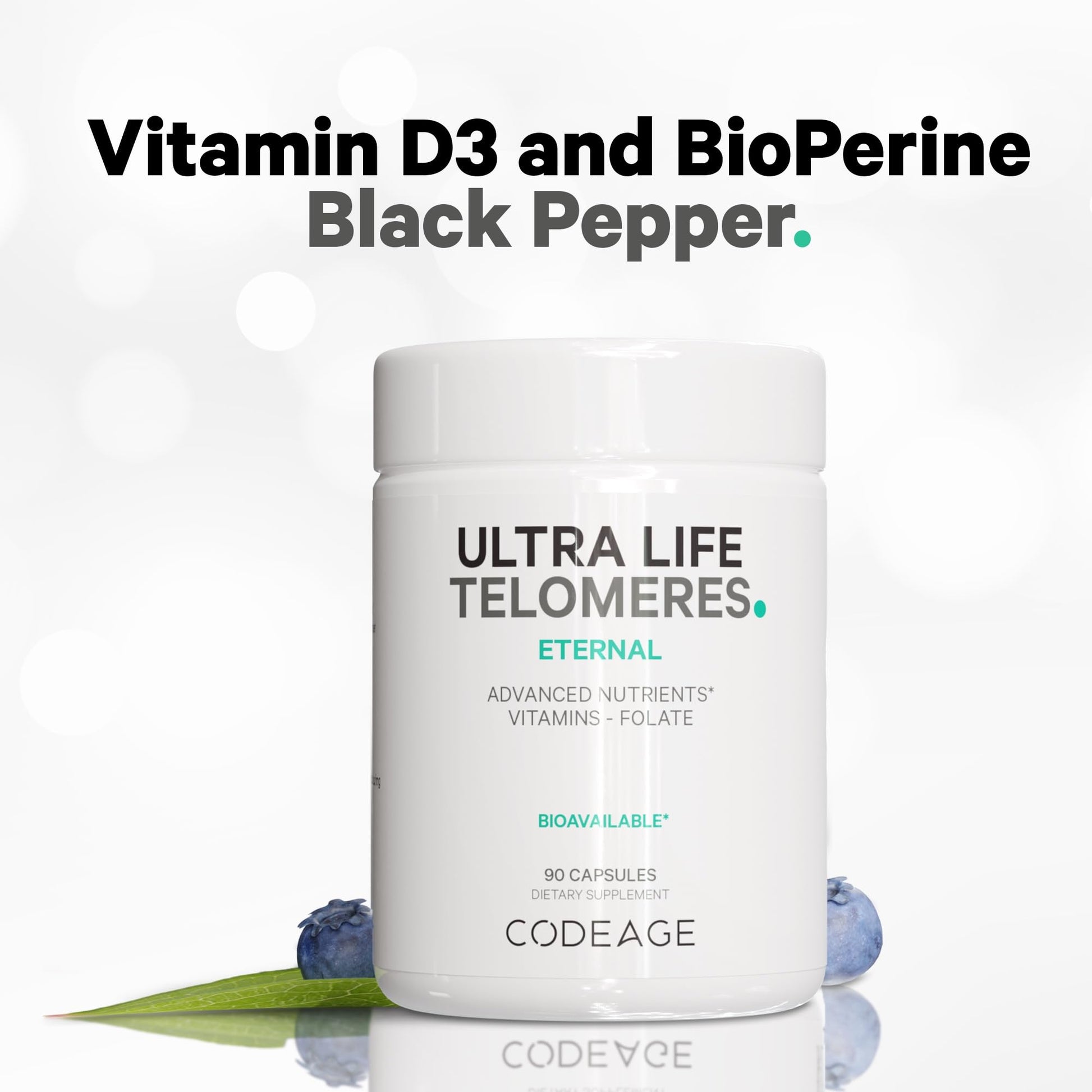 Codeage Ultra Life Telomeres Supplement - 5 MTHF Folate Vitamin B9, Vitamin B12 Methylcobalamin, Vitamin D3, L-Theanine, Ashwagandha - 3-Month Supply - DNA, Methylation Cycle - Non-GMO - 90 Capsules Codeage uk supplements