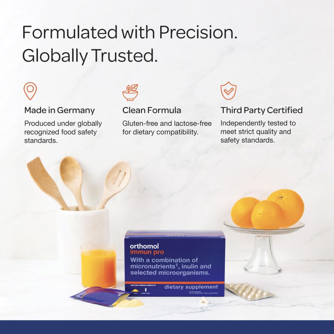 Orthomol Immun Pro, Immune Support & Gut Health Powder & Capsules for Adults with Probiotics, Prebiotics, Fiber, Vitamin C, Zinc, Selenium, Iodine, Vitamin D, E, A,B, Calcium (30 Day Supply) Orthomol uk supplements