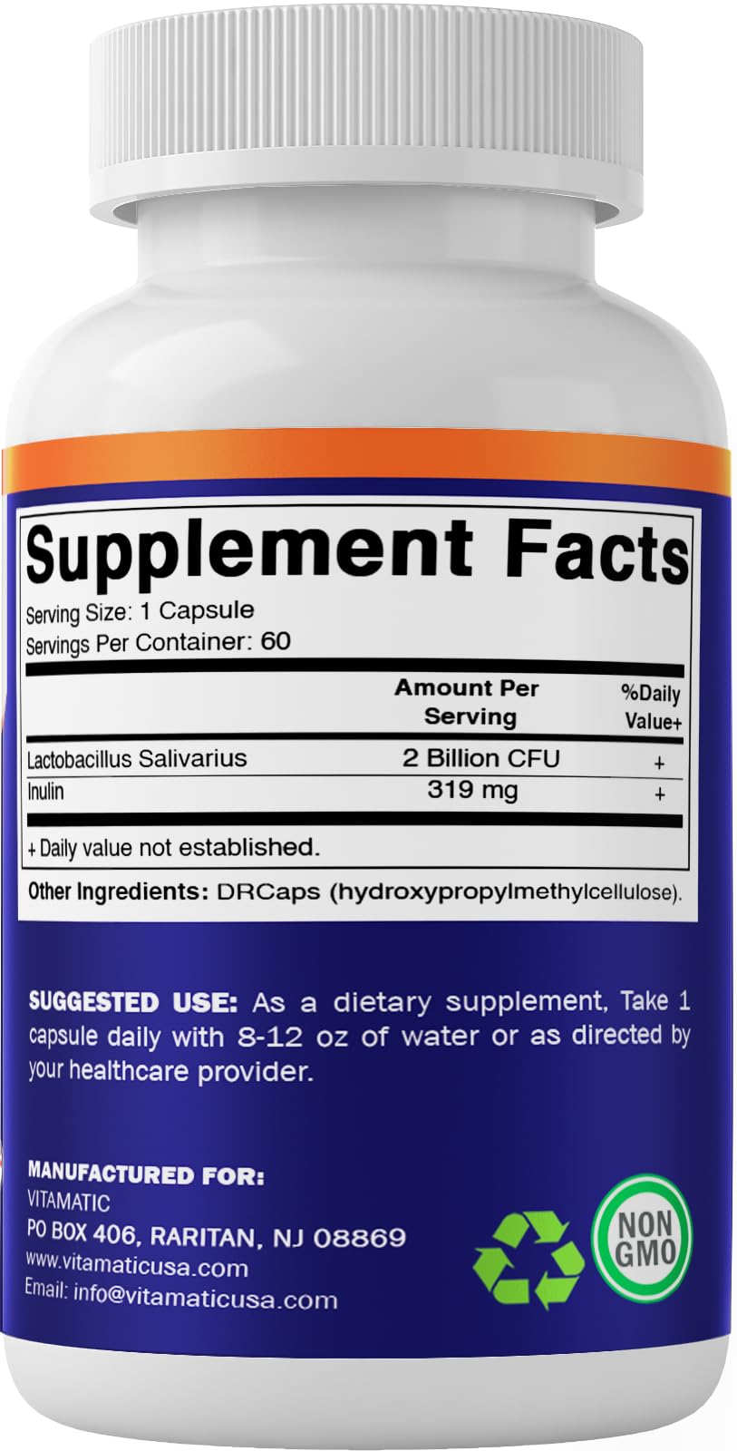 Vitamatic Lactobacillus Salivarius 2 Billion per DR Capsule - 60 Count - Digestive Support Vitamatic uk supplements