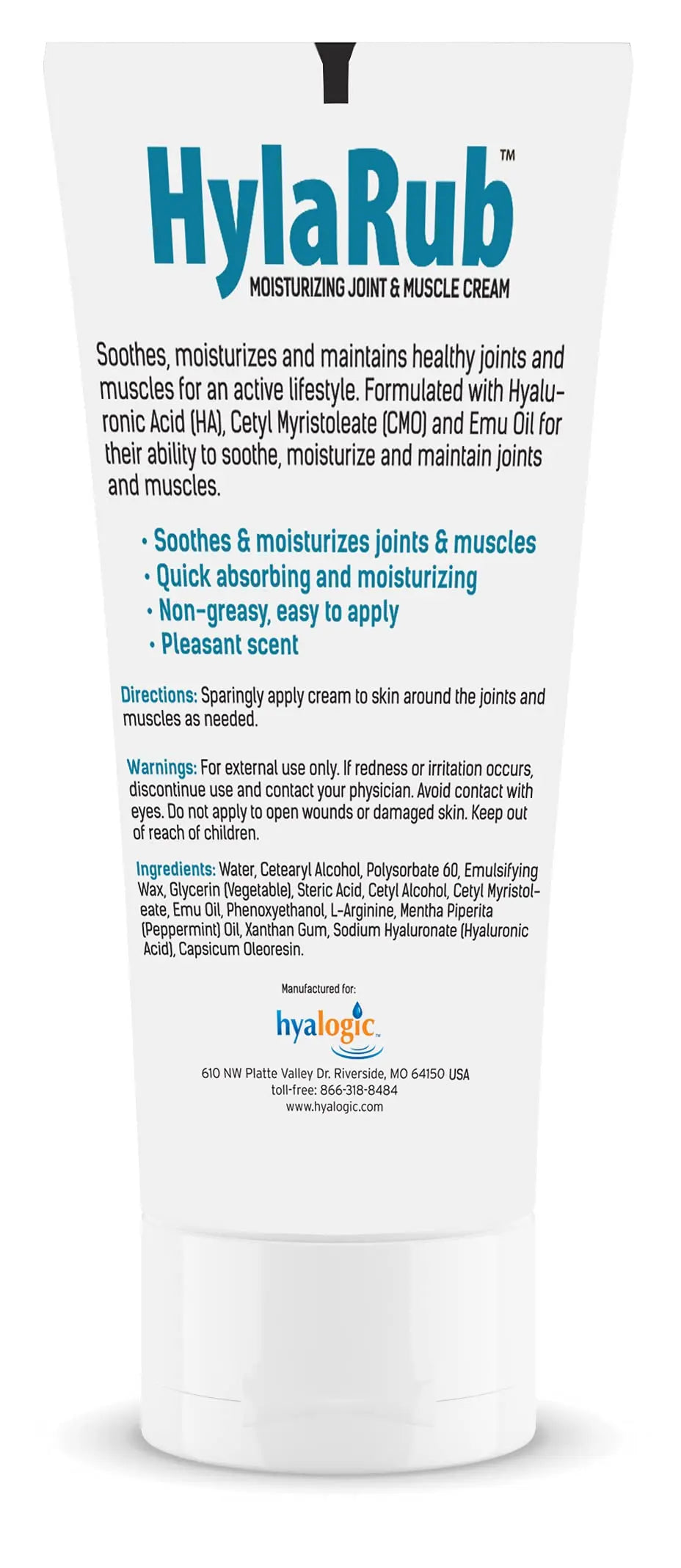 HylaRub HA Joint & Muscle Cream – Hyaluronic Acid Muscle Rub w/Emu Oil & CMO – Non Greasy, Soothes, Moisturizes & Maintains Shoulders, Knees, Back, HIPS & More 6 oz. by Hyalogic Hyalogic uk supplements
