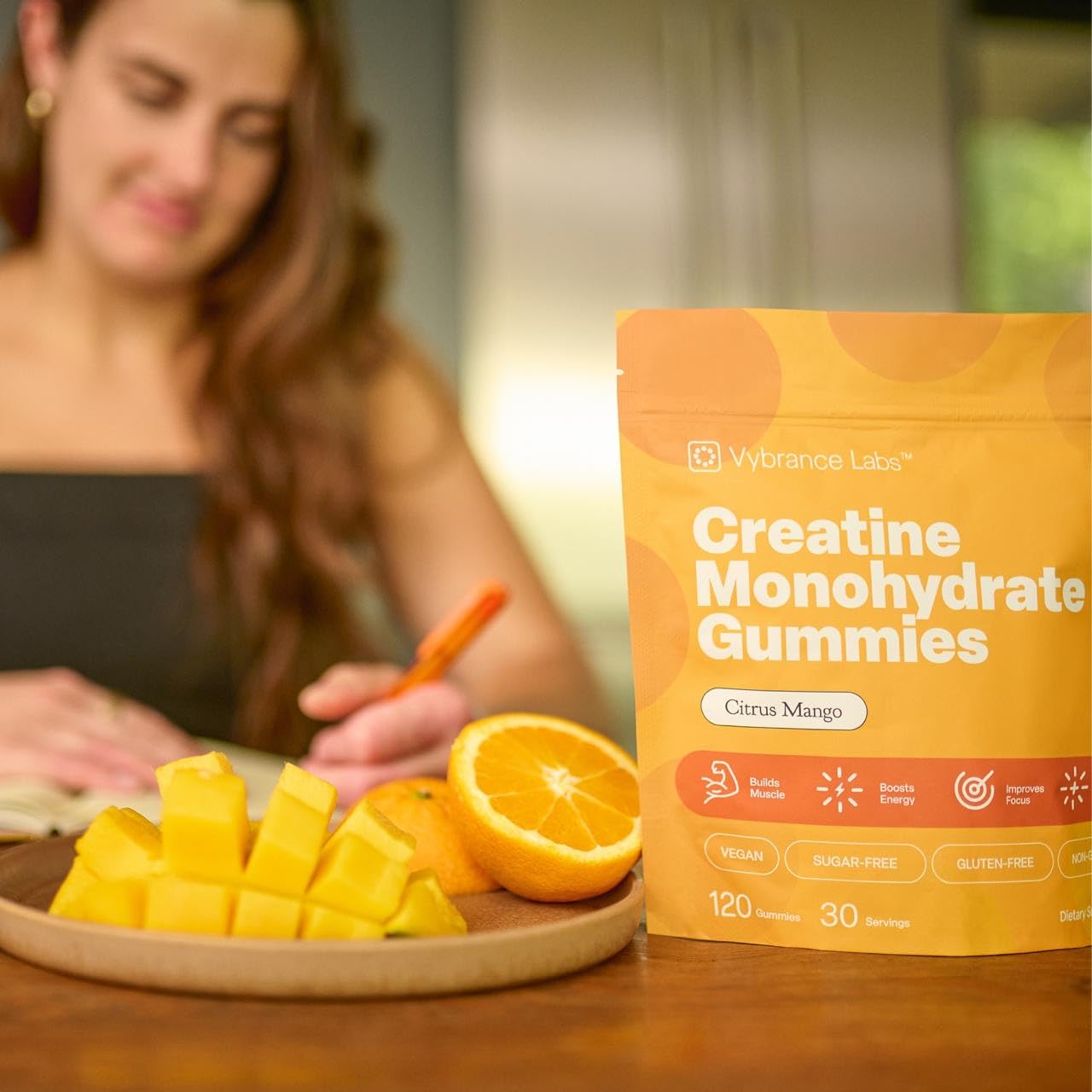VYBRANCE LABS Creapure Creatine Gummies 5g + Taurine & B12 - Sugar-Free, Vegan, Gluten-Free - Citrus Mango - 120 Count (30 Servings) for Strength, Energy & Focus VYBRANCE LABS uk supplements