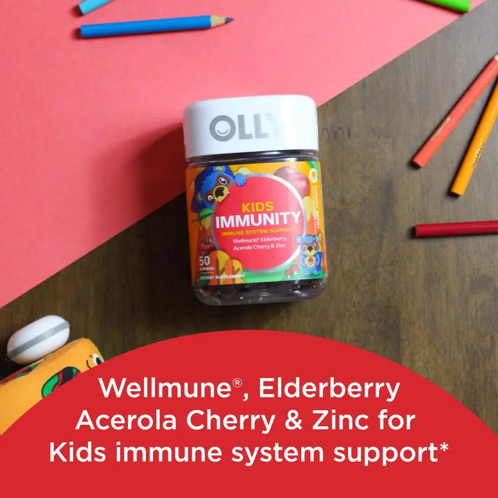 OLLY Kids Immunity Gummy, Immune Support, Wellmune, Elderberry, Vitamin C, Zinc & Probiotic + Prebiotic Gummy, Digestive Support and Gut Health, 500 Million CFUs, Fiber OLLY uk supplements