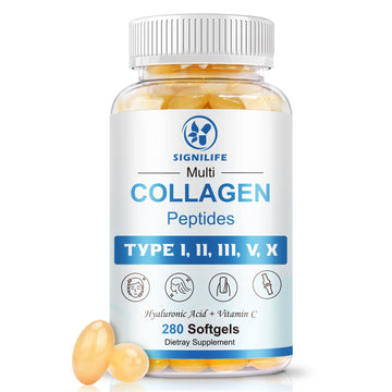 SIGNILIFE Multi Collagen Peptides for Women & Men, Hydrolyzed Collagen Peptides-Type I, II, III, V, X - with Hyaluronic Acid,Vitamin C,Biotin
