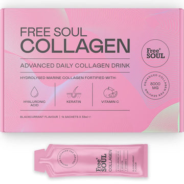 Marine Collagen Liquid 8000mg with Hyaluronic Acid, Keratin, & Vitamin C, 14 x 8000mg Hydrolysed Collagen Free Soul uk supplements