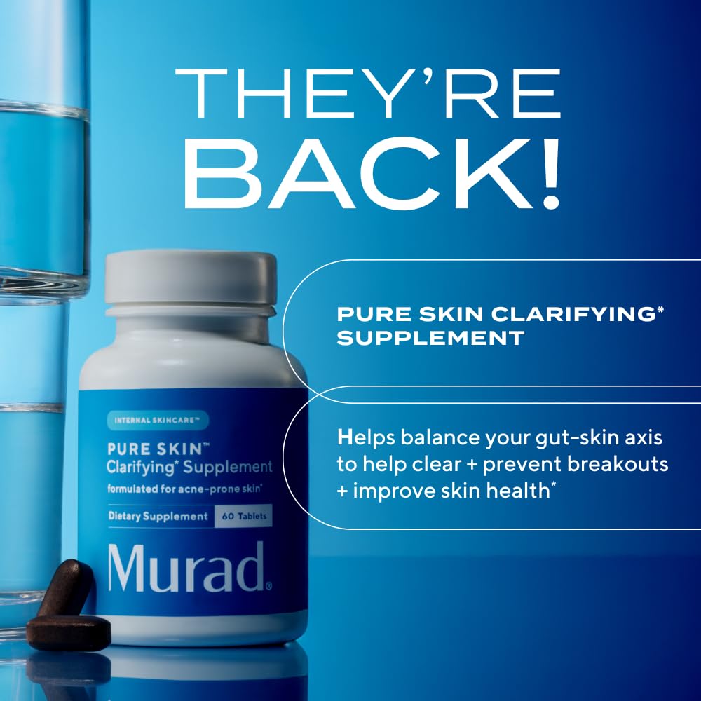 Murad Pure Skin Acne Supplements – 60 Tablets – Clear Skin Support with Blend of Vitamin A & B6, Zinc, Amino Acids, & Burdock Root – Promotes Healthy Skin, Oil Balance, Gut Health & Stress Relief Murad uk supplements