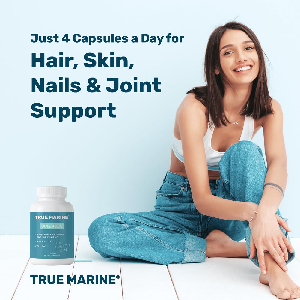 TRUE MARINE Collagen Capsules - 2,400mg of Marine Collagen with Hyaluronic Acid & Vitamin C - Skin, Hair, Nails & Joint Support TRUE MARINE uk supplements