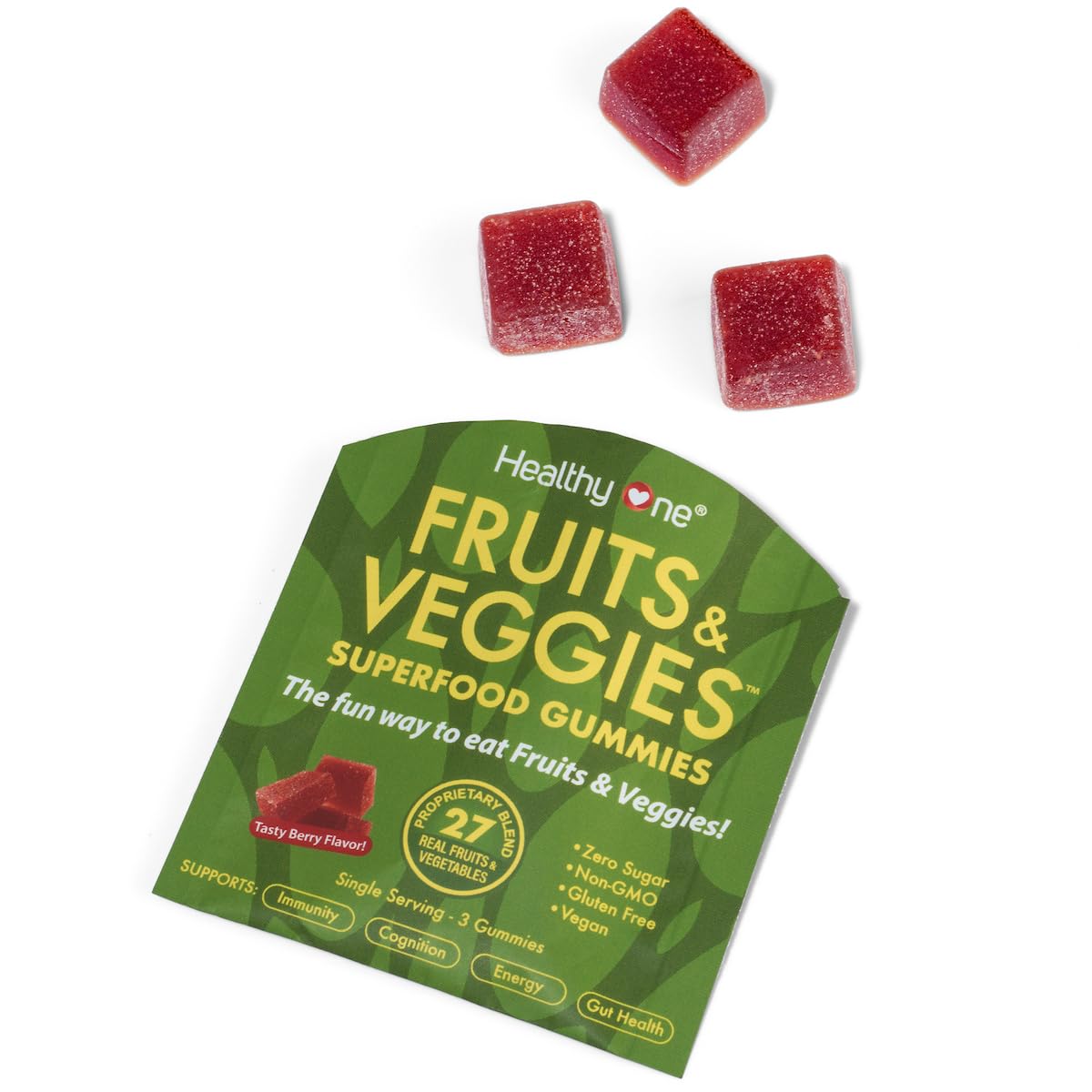 Fruits & Veggies Sugar-Free Gummies - 27 Whole Foods - Equals 3 Servings of Fruits & Vegetables - Improve Energy, Focus & Immune Function - Fiber - Antioxidants - Organic Ingredients - 14 Packets Healthy One uk supplements