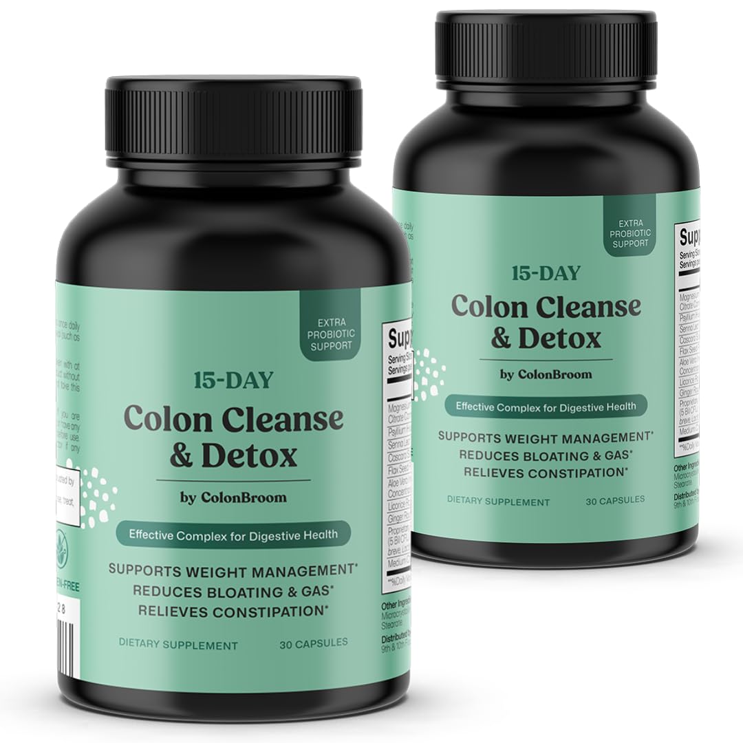 ColonBroom 15 Day Colon Cleanse & Detox Cleanse for Weight Management with Probiotics & Magnesium | Reduce Bloating & Boost Metabolism & Digestion - Effective Gut Cleanser Detox (2 Bottles) ColonBroom uk supplements
