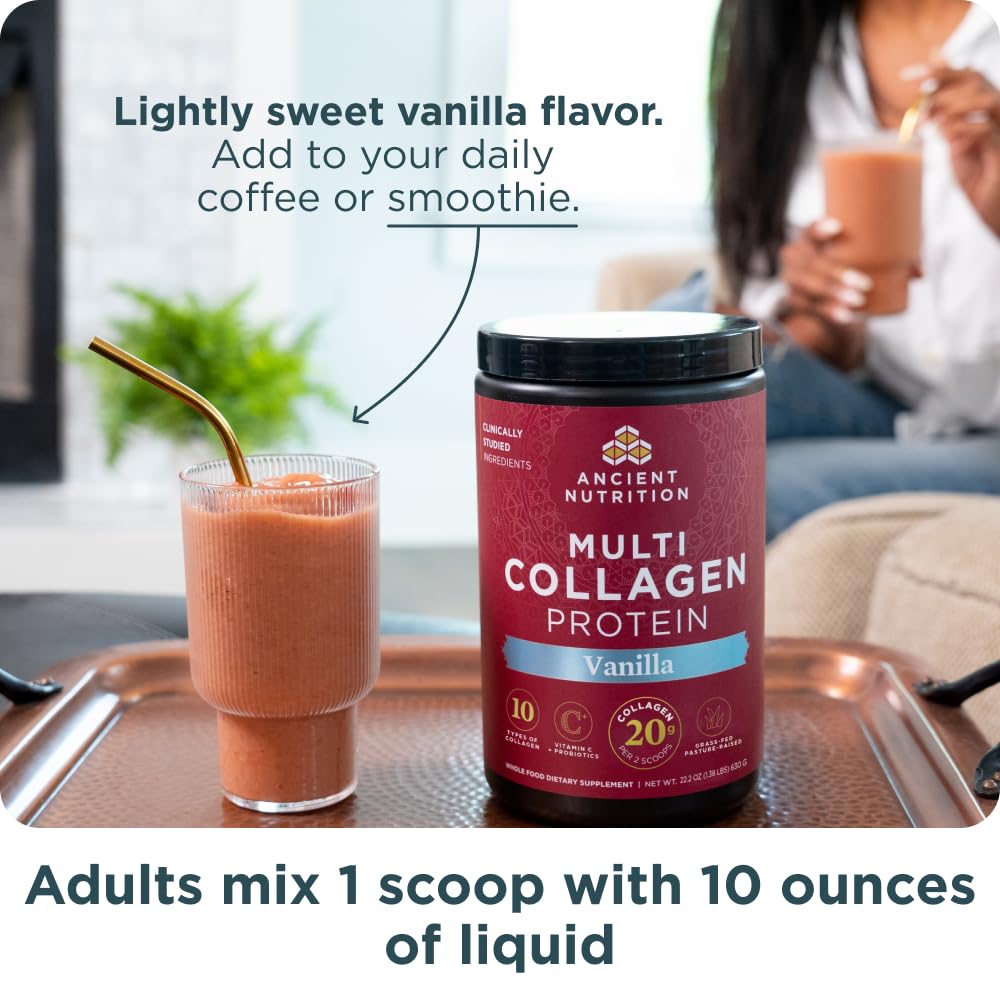 Ancient Nutrition Organic Supergreens Powder, Mango, 25 Servings + Multi Collagen Protein Powder, Vanilla, 60 Servings Ancient Nutrition uk supplements