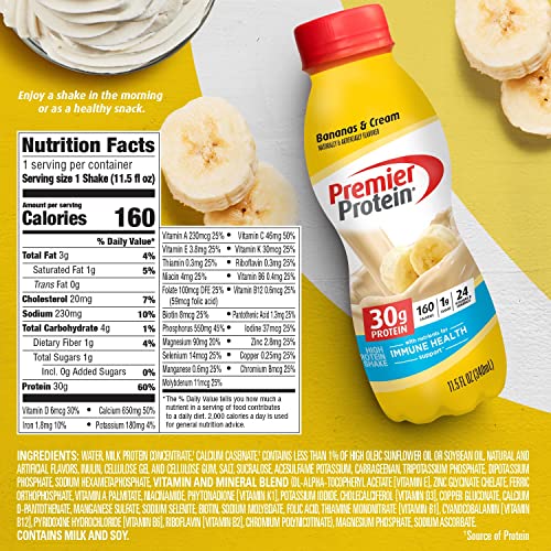 Premier Protein Shake, Bananas & Cream, 30g Protein, 1g Sugar, 24 Vitamins & Minerals Premier Protein uk supplements