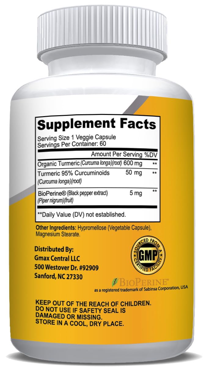 NusaPure Turmeric Curcumin 600 mg 60 Capsules Turmeric 95% Curcuminoids Dietary Supplement NusaPure uk supplements