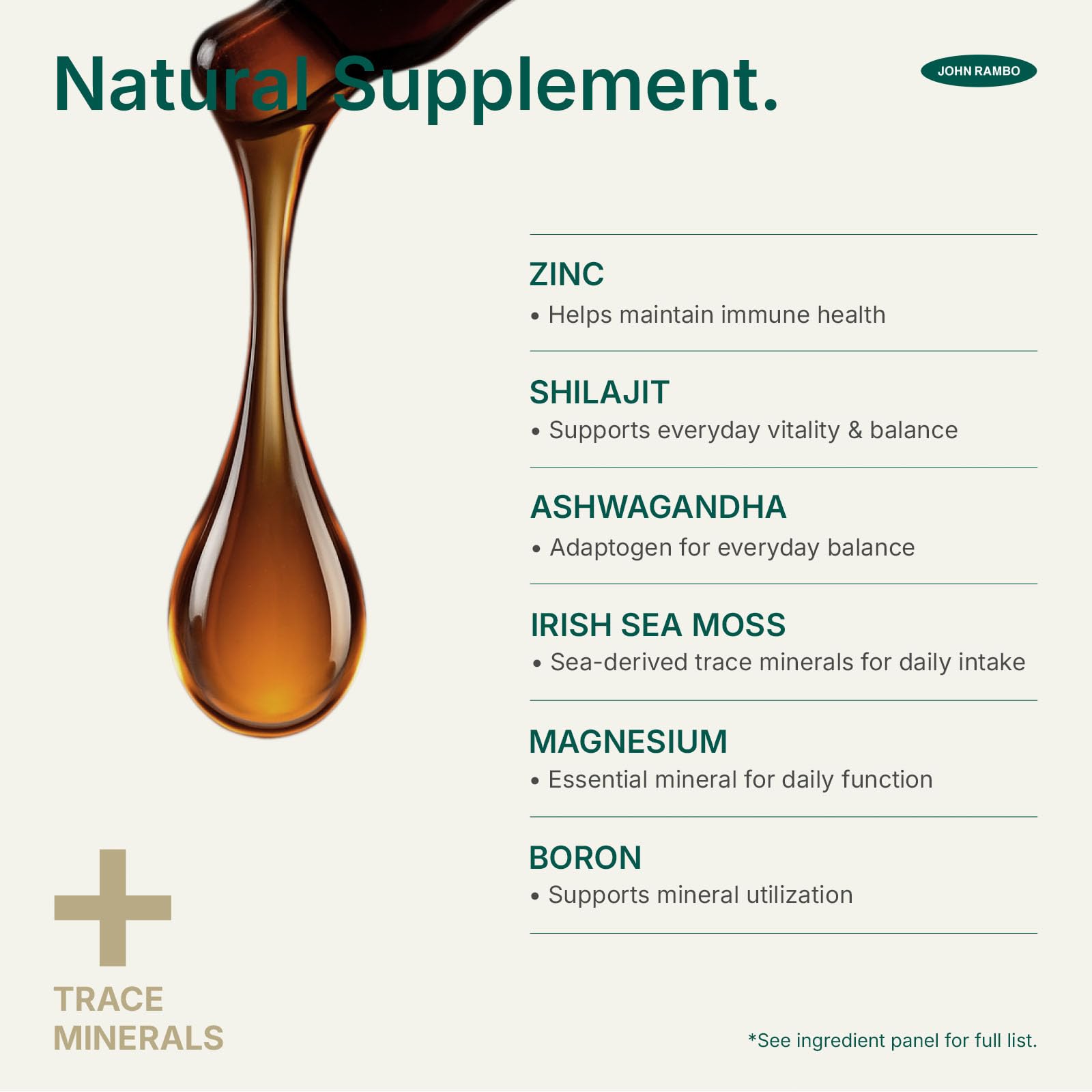 JOHN RAMBO Shilajit Liquid Drops with Sea Moss, Ashwagandha, Zinc, and Magnesium – Liquid Multimineral Supplement for Women and Men – Terra Mineral JOHN RAMBO uk supplements