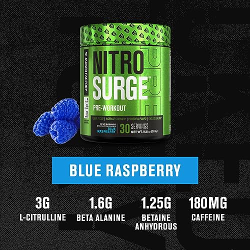 NITROSURGE Pre Workout Supplement - Energy Booster, Instant Strength Gains Jacked Factory uk supplements