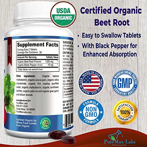 YUMMYVITE Organic Beet Root Powder Tablets - 1350mg with Black Pepper for Faster YUMMYVITE uk supplements