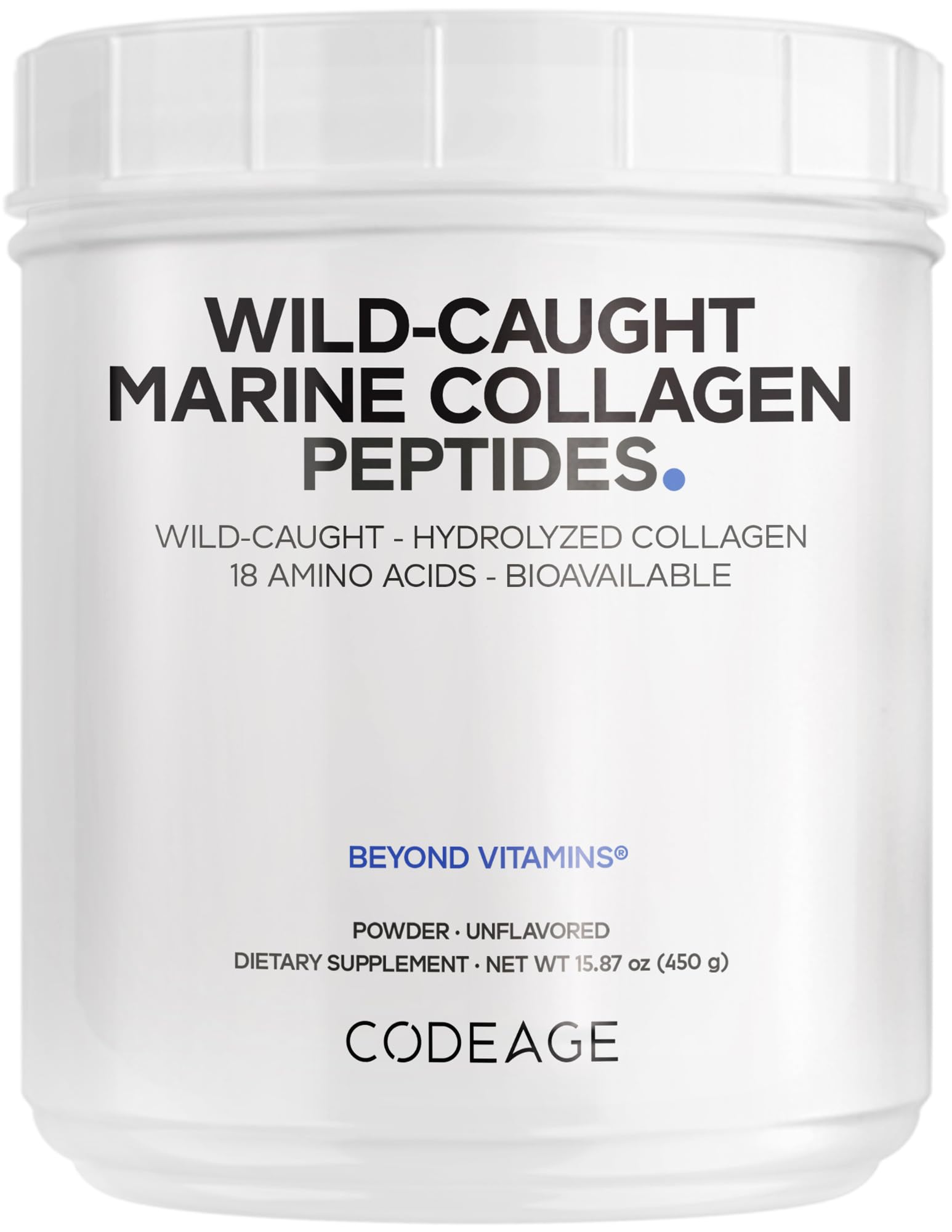 Codeage Marine Collagen Powder - Wild-Caught Hydrolyzed Fish Collagen Peptides - Type 1 & 3 Collagen Protein Supplement - Amino Acids for Skin, Hair, Nails - Paleo Friendly, Non-GMO, 15.87 Ounces Codeage uk supplements