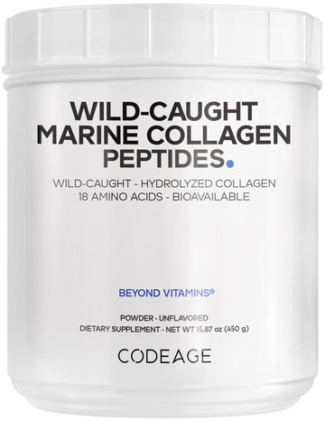 Codeage Marine Collagen Powder - Wild-Caught Hydrolyzed Fish Collagen Peptides - Type 1 & 3 Collagen Protein Supplement - Amino Acids for Skin, Hair, Nails - Paleo Friendly, Non-GMO, 15.87 Ounces Codeage uk supplements