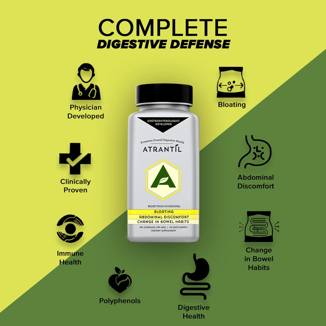 Atrantil 90 Capsules-Antioxidant Packed Polyphenol for Bloating and Gas Relief, Abdominal Discomfort, Constipation, Diarrhea, Postbiotic, Change in Bowel Habits and Everyday Digestive Health. Atrantil uk supplements