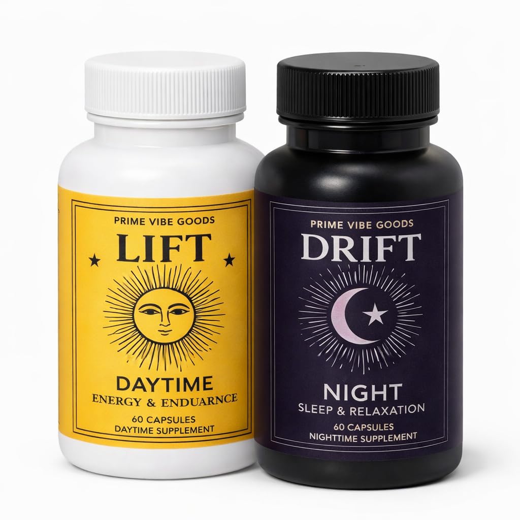 Prime Vibe Goods Lift & Drift – Energy & Stress Support Supplement – Adaptogens for Focus, Relaxation & Sleep – Ashwagandha, Magnesium, Rhodiola, GABA, Maca – Vegan (2-Pack, 120 Capsules) Prime Vibe Goods uk supplements