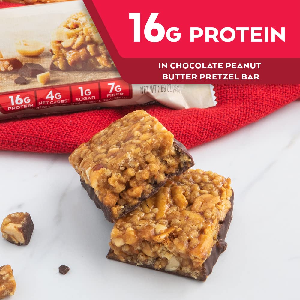 Atkins Chocolate Peanut Butter Pretzel Protein Meal Bar, High Fiber, 16g Protein, 1g Sugar Atkins uk supplements