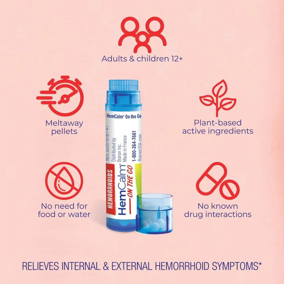 Boiron HemCalm On The Go Travel Essential for Hemorrhoid Relief of Pain, Itching, Swelling or Discomfort - 2 Count (160 Pellets) Boiron uk supplements