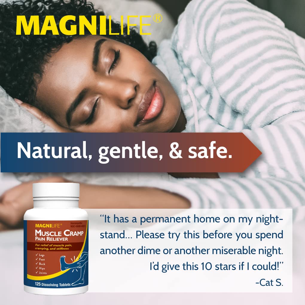 MagniLife Muscle Cramp Pain Relief Quick-Dissolve Tablets, 125 Count, Quinine-Free Homeopathic Medicine for Leg, Foot, Hip, Joint & Back Pain Relief, Helps Ease Muscle Ache, Cramping & Stiffness MagniLife uk supplements
