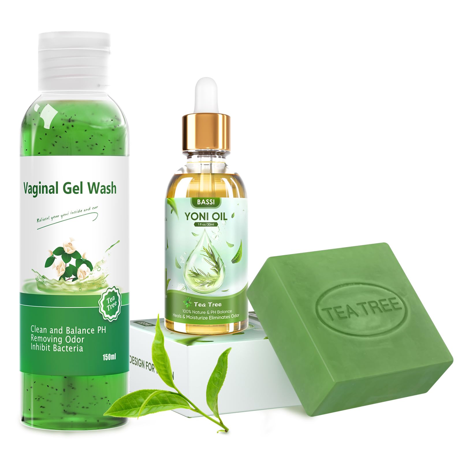 Feminine Wash & Yoni Oil & Yoni Soap Tea Tree Set for Women, Yoni Wash for Vaginal Ph Balance Remove BASSI uk supplements