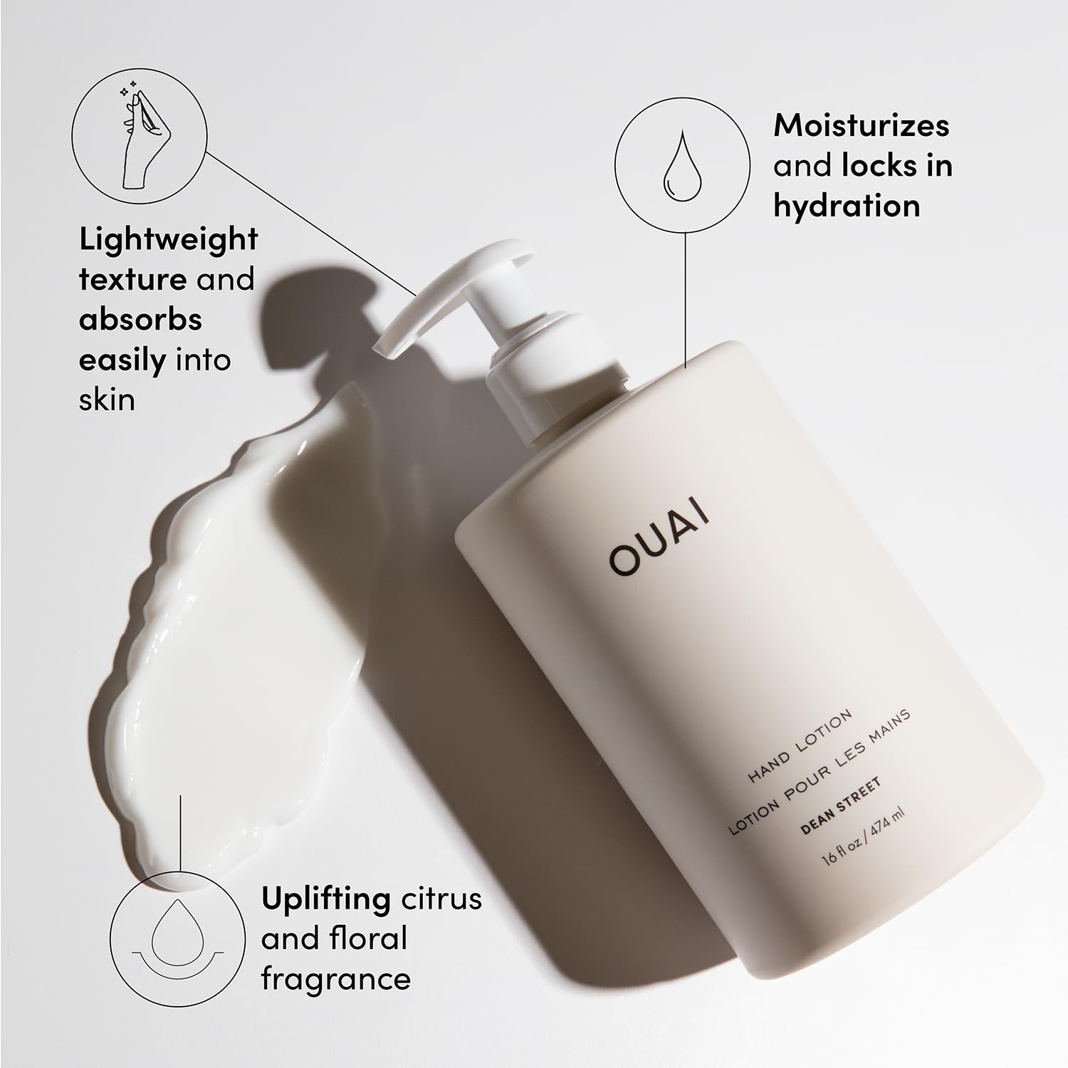 OUAI Hand Lotion - Daily, Lightweight, Hydrating Lotion for Dry Skin - Made with Avocado, Rosehip and Jojoba Oil to Lock in Moisture - Never Greasy (16 Fl Oz) OUAI uk supplements