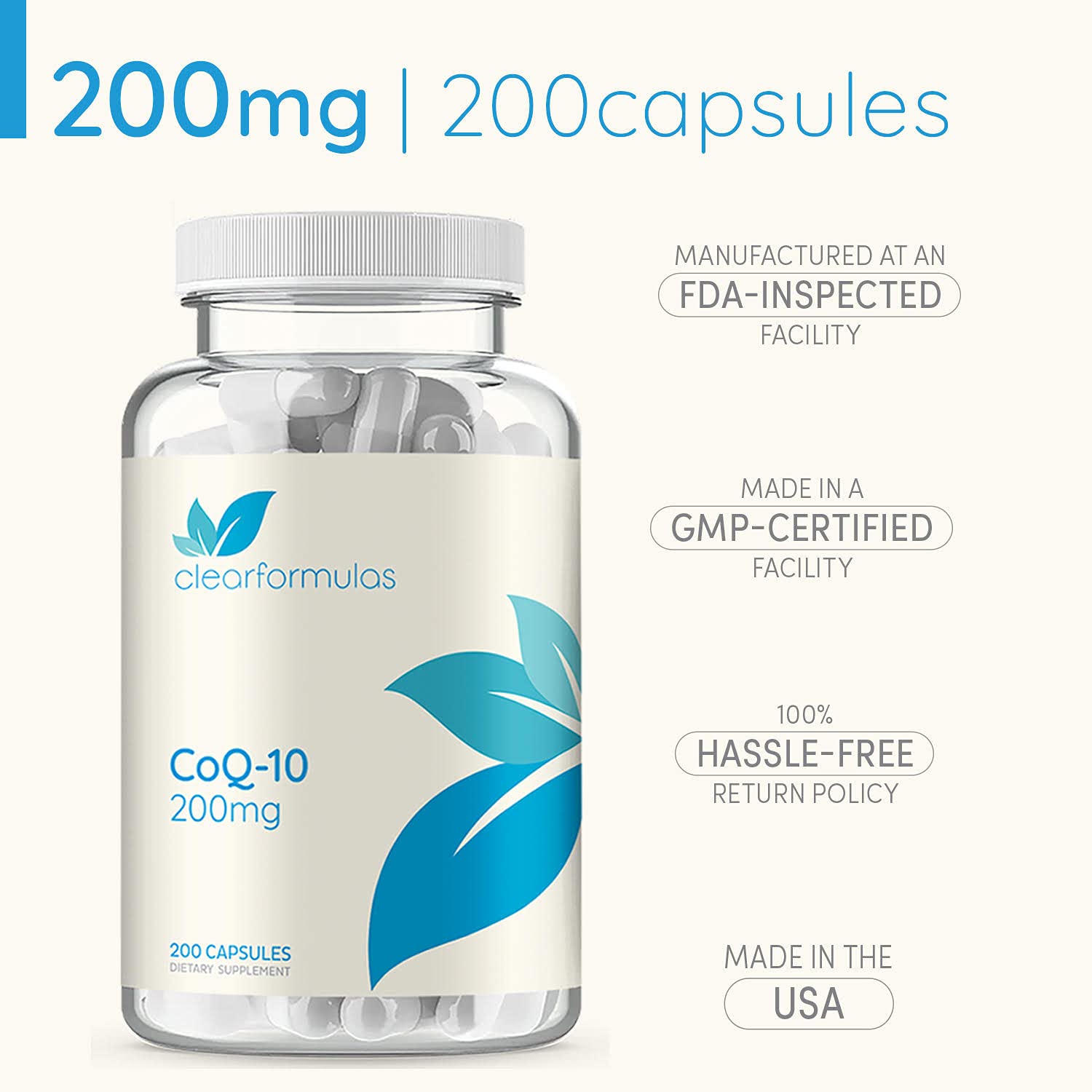 Clear Formulas CoQ10 200mg 200 Capsules Quick Absorption Non-GMO Clear Formulas uk supplements