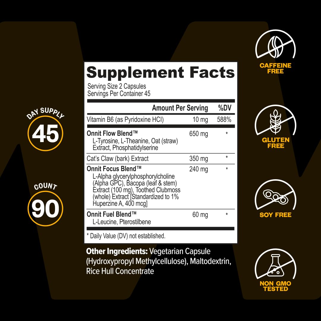 ONNIT Alpha Brain Nootropic Brain Supplement for Focus, Memory, Mental Clarity, Cognitive Support with L-Theanine and Vitamin B6, 90 Count ONNIT uk supplements