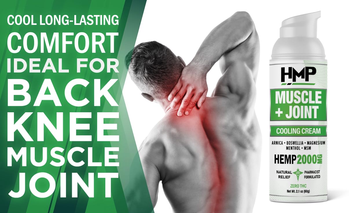 HMP BRANDS Hemp Cream Muscle & Joint Support 2000MG Hemp Discomfort Relief Formula w Menthol Ideal for Knee Muscle Joint Back Shoulder Elbow Maximum Joint Support, Natural Formula Made in USA 2.1oz HMP BRANDS uk supplements