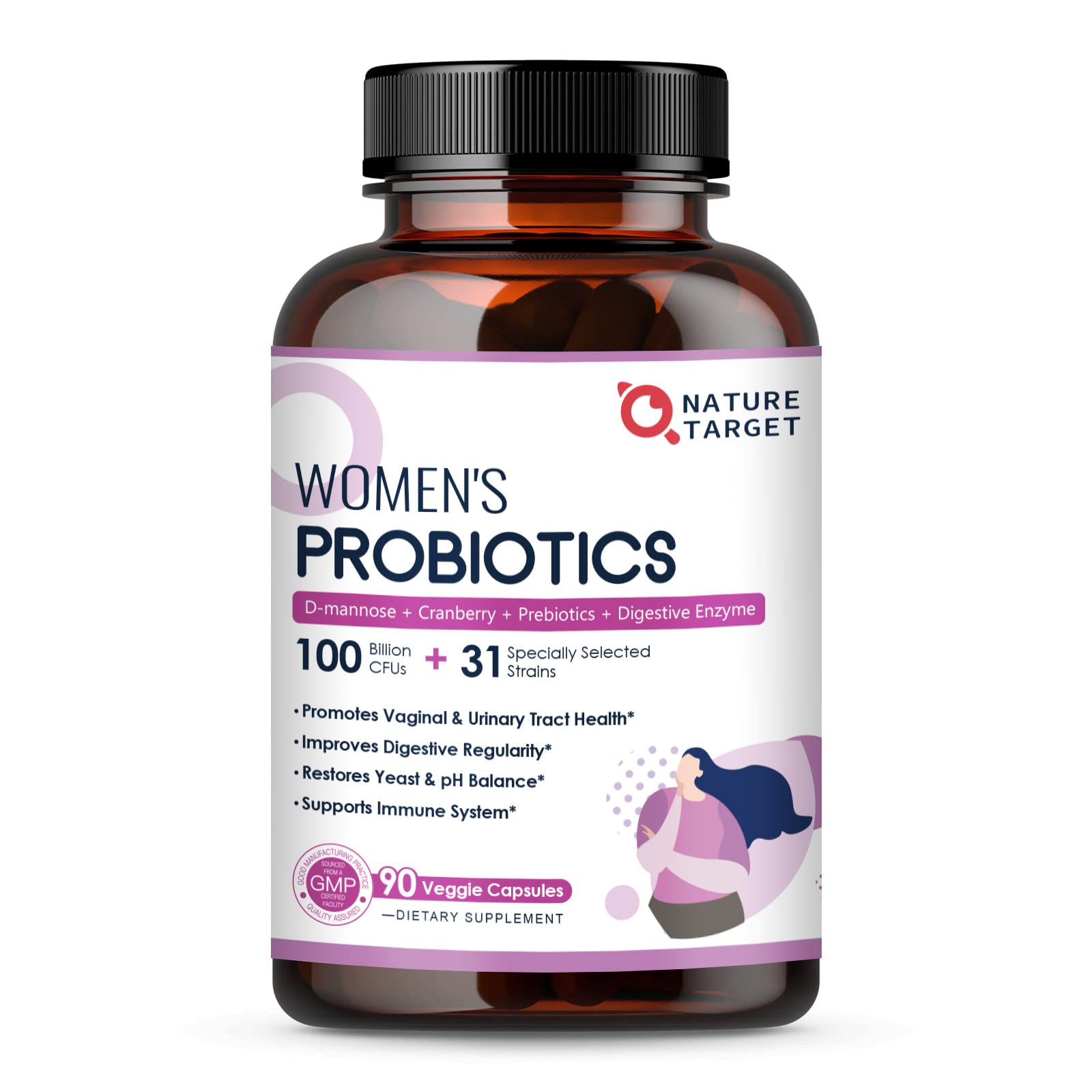 Probiotics for Women Digestive Health, 100 Billion CFUs Probiotic with Digestive Enzymes NATURE TARGET uk supplements