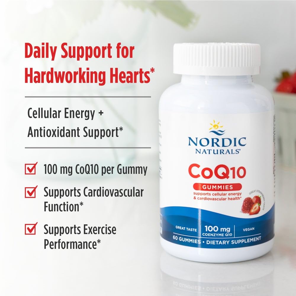 Nordic Naturals CoQ10 Gummies, Strawberry - 60 Gummies - 100 mg Coenzyme Q10 (CoQ10) - Great Taste - Heart Health, Cellular Energy Production, Antioxidant Support - Non-GMO, Vegan - 60 Servings Nordic Naturals uk supplements