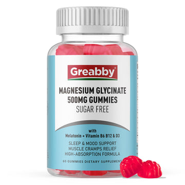 Greabby Magnesium Glycinate Gummies 500mg for Adults Sleep Support, Chewable Magnesium Gummies for Women & Men, Muscle Relief & Magnesium Supply (60 Count) GREABBY uk supplements