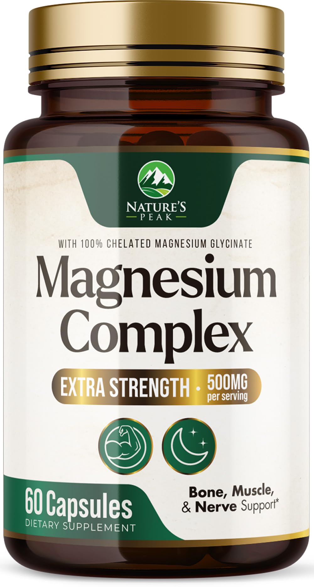 Magnesium Complex Supplement - Magnesium 500mg Per Serving - High Absorption Blend of Glycinate, Citrate, Malate, Oxide - Supports Sleep, Muscle, Bone, Heart Health - Bottled in USA - 60 Capsules Nature's Peak uk supplements