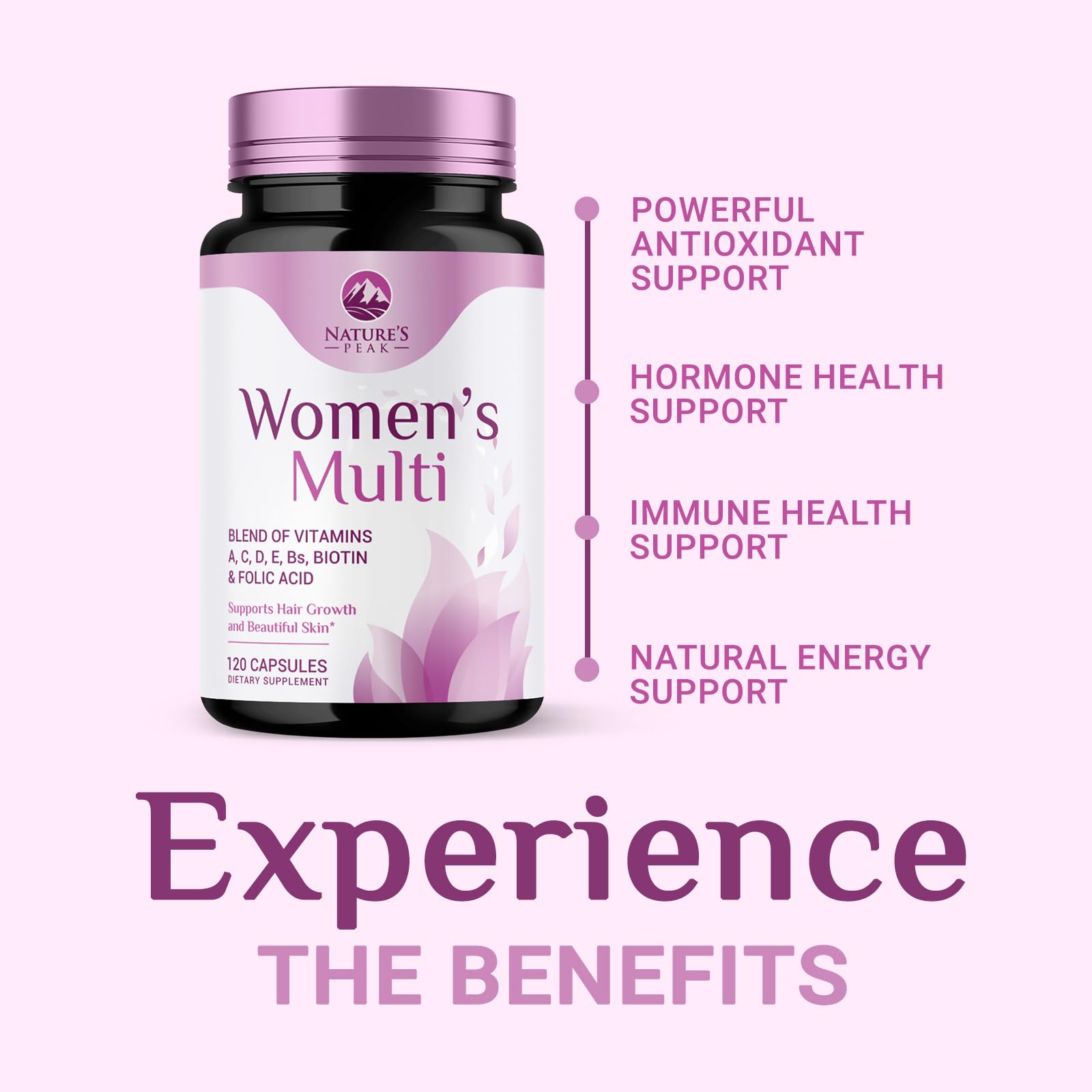 Multivitamin for Women - Complete Daily Womens Multivitamins with Calcium, Folate, Vitamin A, C, D, E & B Vitamins, Zinc and Iron - Multi Vitamins for Bone, Energy & Immune Support - 120 Capsules Nature's Peak uk supplements