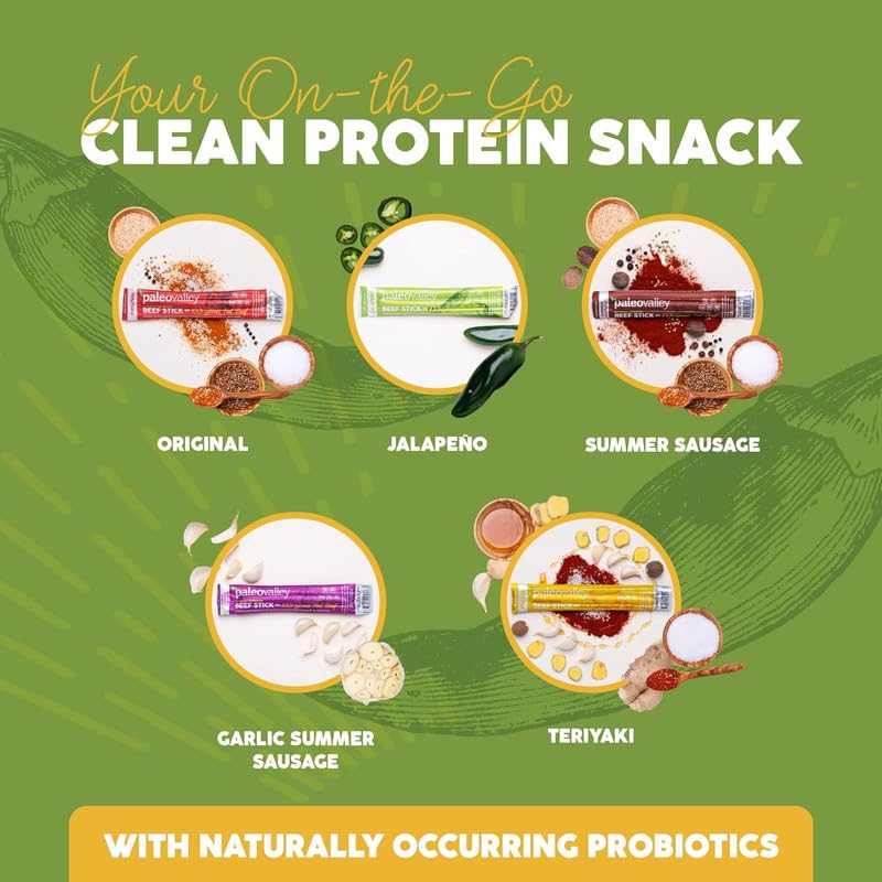Paleovalley 100% Grass Fed Jalapeno Beef Sticks - Delicious Gluten Free Beef Snack - High Protein Keto Friendly Paleovalley uk supplements