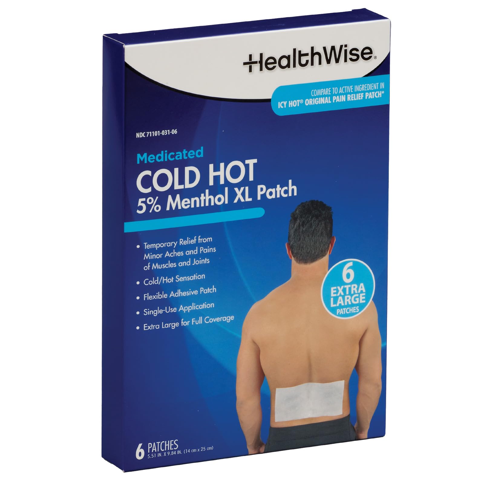 HealthWise Cold Hot Medicated Menthol XL Patch | 5% Menthol | Back and Large Areas | 5.51” x 9.84” | 6-Count | Paraben-Free | Soothes Minor Aches and Pains | Super-Size Relief HealthWise uk supplements