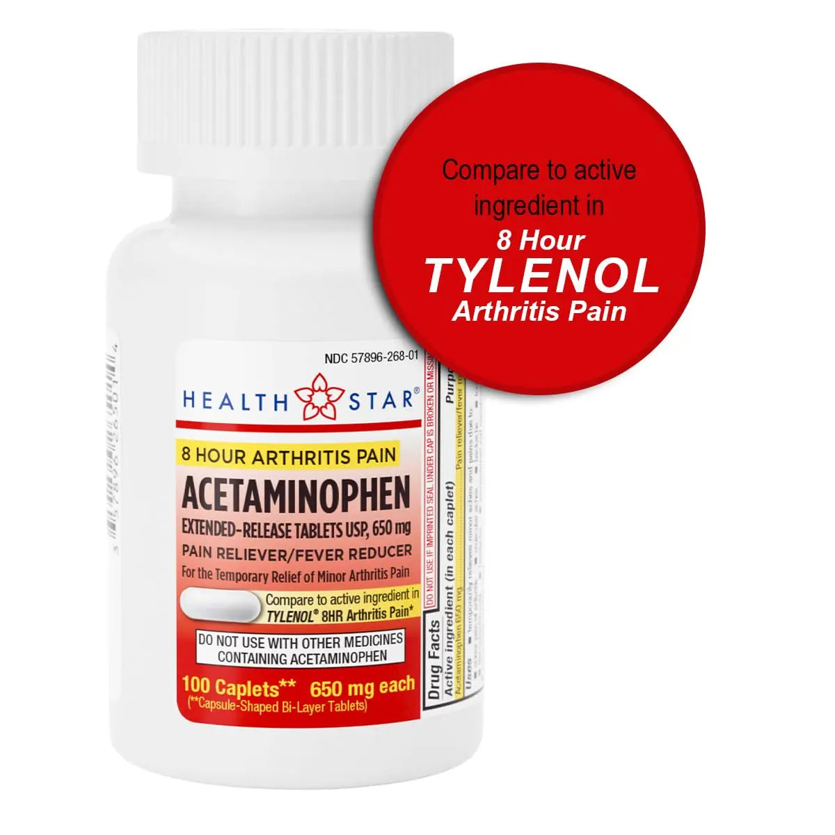 GeriCare Acetaminophen Extended-Release Arthritis 650mg Caplets, Pain Reliever, Arthritis Symptoms, Fever Reduction, 100 Count (Pack of 1) GeriCare uk supplements