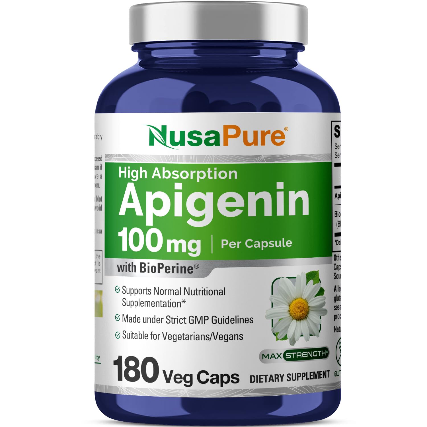 NusaPure Apigenin 100 mg per Capsule 180 Vcaps - Bioperine (Non-GMO, Gluten Free) NusaPure uk supplements