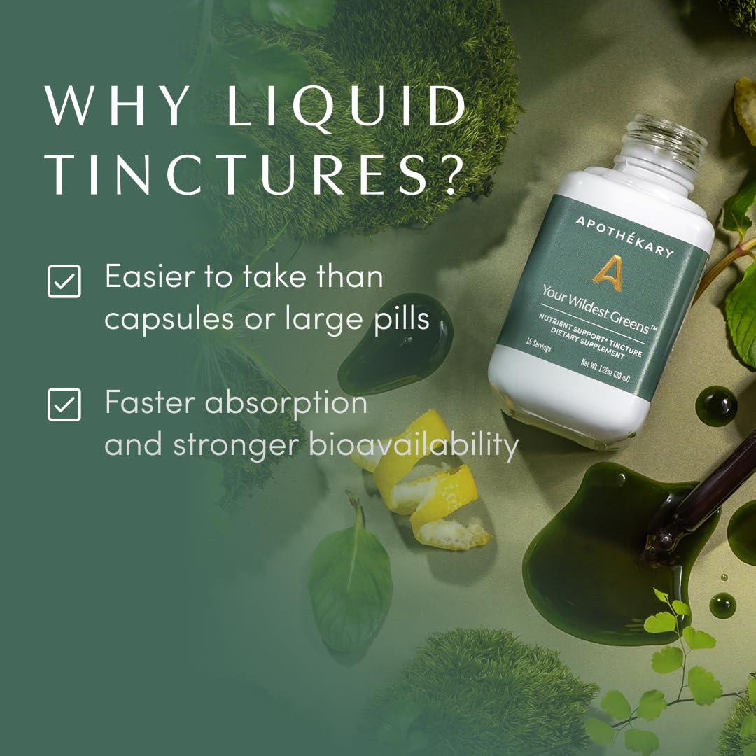 Apothékary Your Wildest Greens Herbal Liquid Drops, All-in-One Daily Superfood Supplement, Vitamin & Mineral Support, 5X Potency of Greens Powders, Sugar Free, Calorie Free, (15 Servings) 1.22oz Apothékary uk supplements